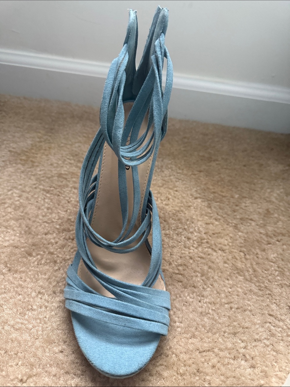 JustFab light blue/cornflower Suede Wrap Stiletto Sandals - Picture 6 of 11